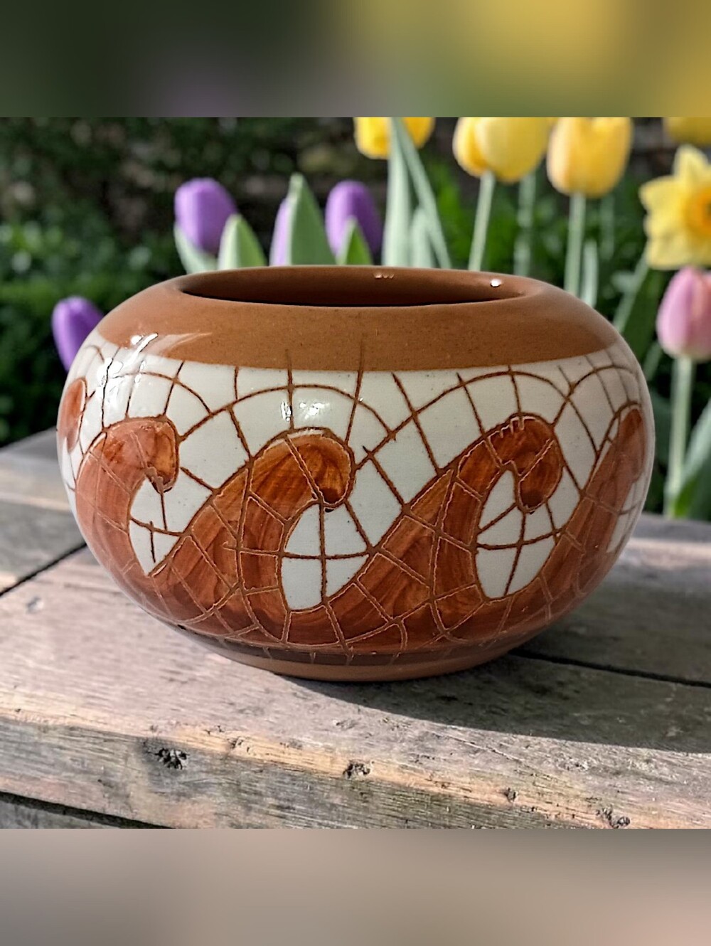 MINI Tile Affect Bowl Vase Mosaic Pottery Handmade Miniature Wave‎ Design Glazed - Picture 12 of 16